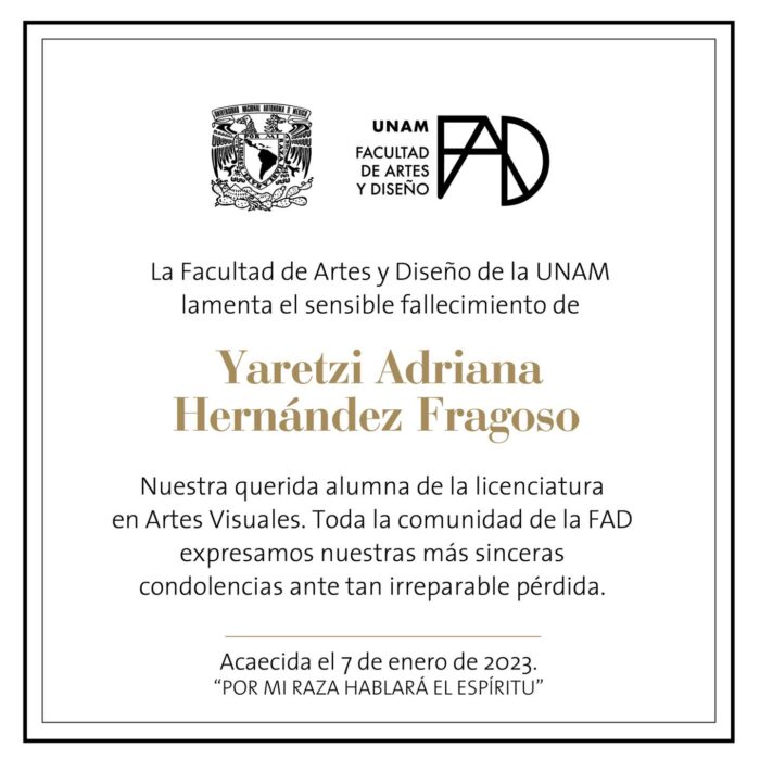 UNAM lamenta la muerte de Yaretzi Adriana